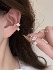 Tulip Pearl Zircon Clip-On Earrings No Piercing Womens High-End Luxury Ear Jewelry New 2025 Niche Fashion Accessories