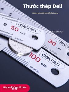 Deli Kim Loại Thước Thẳng Bằng Thép Không Gỉ Dày Cho Học Sinh Dụng Cụ Đo Lường Văn Phòng Phẩm Học Sinh Thước Kẻ Mực Đen