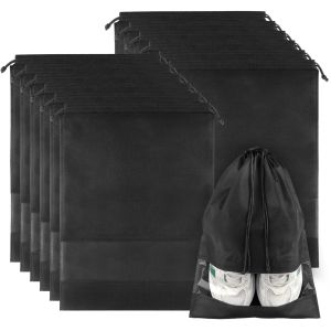 12 Travel Shoe Bags with Clear Window Reusable Mens & Womens Large Drawstring Travel Shoe Storage Bag 12.6" x 17.1"