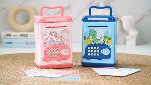 Đồ chơi két sắt điện tử ATM vân tay thông minh cho bé có nhạc đèn đựng tiền tiết kiệm tự động Bộ quà tặng bé traiái