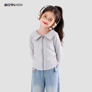 SQTN.KIDS | Áo Khoác Nữ Thời Trang Cổ Mới Có Sọc Thu