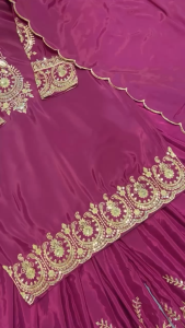 (Pre Order)  SARARA PLAZO Pure Heavy Natural Crepe Silk With Heavy Embroidery Work With Fancy