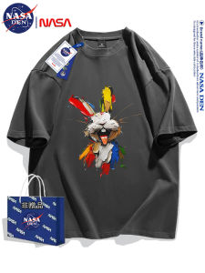 เสื้อยืดคอกลมแขนสั้นผ้าฝ้ายแท้พิมพ์ลาย NASA รุ่นพิเศษสำหรับฤดูใบไม้ผลิและฤดูร้อน สำหรับผู้ชายและผู้หญิง ทรงหลวม ใส่สบาย