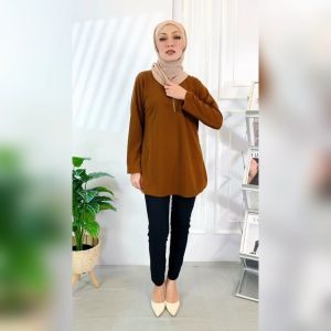 KM Muslimah Hanna Zipper Peplum Fashion Blouse Top Baju Wanita Modern Muslim [B22378]