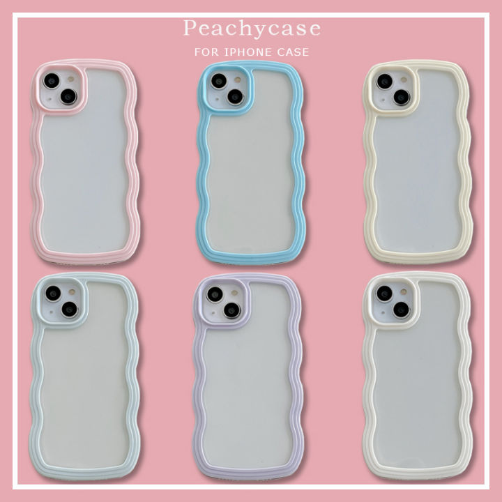 2 IN 1 Macaron Solid Color Wave Frame Transparent Phone Case for iPhone 13 12 Pro Max 11 Xr Xs Max X 7 8 Plus Clear Thicken Shockproof Bumper Soft TPU Back Cover Casing