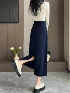 Olive Green Suit Skirt High Waist Slimming Split Casual Womens Skirt Straight Cut One Step Skirt plus Size Long Pure Color