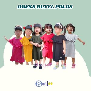 Daster Anak Rufel Polos Smilee Mix warna size 1-5tahun