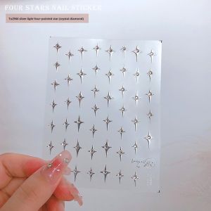 Tomoni Bright Crystal Nail Sticker Japanese-Style Retro Nail Sticker Silver Four Awn Star Star Star Laser Colorful Colorful Crystals