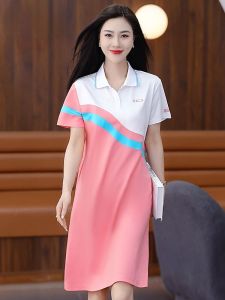 ชุดเดรสสปอร์ตแขนสั้นผู้หญิง ชุดเทนนิส POLO ทรงหลวม ทรงหลวม สีบล็อก ทรงหลวม ชุดเดรสลำลอง ฤดูร้อน 2024