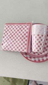 New red checkered disposable party supplies plates tissues birthday brides pre wedding parties table decorations