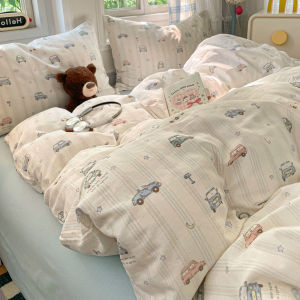 Suxuan | Rustic Stripe Persimmon Style Girls Heart Cotton Double Layer Gauze 3-Piece Bed Set