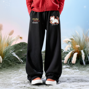 Relaxed Fit Dog Embroidered Sweater Pants