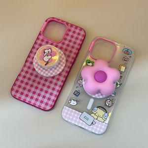 Popsockets ดอกไม้สีชมพู ขาตั้งโทรศัพท์มือถือแบบยืดหยุ่น ดูดซับแม่เหล็ก ดีไซน์การ์ตูน วัสดุ ABS Plastic น้ำหนักเบา ขนาดกะทัดรัด