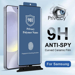 [บางเฉียบ] ปลดล็อคลายนิ้วมือ ฟิล์มกระจกนิรภัย เซรามิคนิ่ม บางพิเศษ กันรอยหน้าจอ กาวเต็มจอ HD สําหรับ Samsung Galaxy S25 Ultra S24 Plus Ultra S23 Ultra S22 S21 S20 Ultra S10 S9 S8 Note 8 9 10 20 Plus