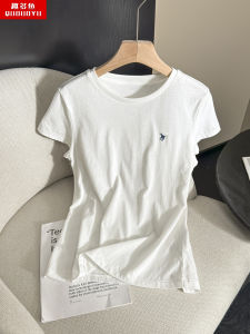 Slim Fit Pure Cotton round Neck Short Sleeve T-Shirt Womens Summer New Style American Horse Logo Top Quality Ladies Tee