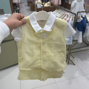 Bộ Đồ Trẻ Em Mùa Hè 25 Áo Sơ Mi Tay Ngắn Màu Vàng Dễ Thương Cho Bé Trai Bộ Ba Mảnh Thời Trang Thường Ngày Bằng Vải Cotton