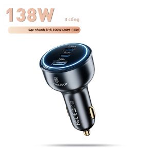 ASOMETECH | Sạc Ô Tô USB C Kép 138W Sạc Nhanh PD Cho iPhone 14 Samsung Xiaomi iPad Laptop Máy Tính Bảng - Sạc Nhanh Type C