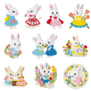 9/10Pcs Cute Rabbit Embroidered Iron On Patches Cartoon Bunny Sew On Clothes Patches for Kids Clothing Jackets Hats DIY Decor