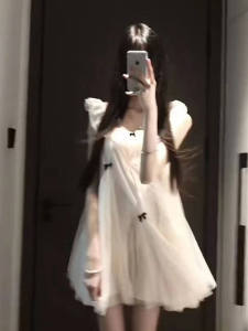 French Gentle Style Sweet Butterfly Knot Strap Net Yarn Dress Small Size Ultra Fire Fairy Skirt Summer Season Womens Dress