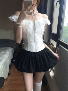 YAYANGREN | Black Flower Bud High Waist Slimming A-Line Short Skirt
