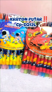 PER DUS/12 PACK Crayon Putar Panjang CP-SQ12L | Crayon Putar Karakter Panjang | Crayon Putar 12 Warna Motif