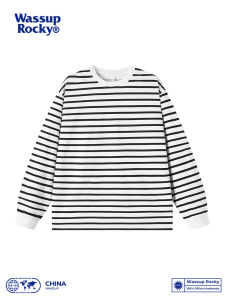 Wassup Rocky Japanese-Style Retro Cityboy Stripes T-shirt Male and Female Trendy Brand Loose Couple Outfit Casual Tops