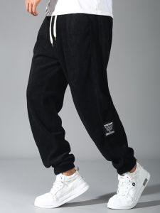 plus Size Mens Casual Thickened Fleece Lined Sports Pants Autumn Winter Loose Fit High Waist Long Trousers Trendy Youth Style