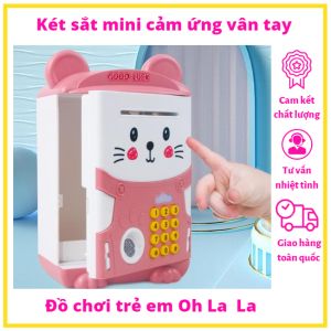 [HCM] - Két sắt mini vân tay cảm ứng tự động hút tiền hình mèo dễ thương cho bé