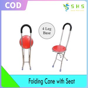 【COD】Portable Stainless Steel 4 Legs Folding Cane With Leather Seat Tripod Seat Cane Foldable Crutch Walking Aid Mobility Stick