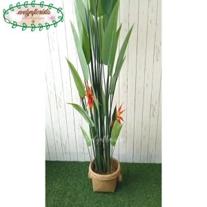 Pohon Hias Daun Pisangan Heliconia Bunga Paradise T210 Latex Pot Dasar Hitam Cover Purun Handle Hiasan Rumah