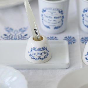 Syuku Art Vintage Ceramic Blue Floral Print French Style Toothbrush Holder Stand Bathroom Organizer Ornamental Utility