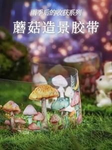 2M 1 roll Rainy season series Mushroom PET tape Retro cute water theme fastener 40mm*2m light glue