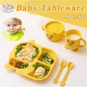 5Pcs/Set Baby Tableware Baby Dinner Set Cartoon Cute Toddler Anti-fall Cup Plastic Dinner Plate BPA Free