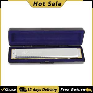 Sáo Harmonica 28 Lỗ Đa Âm C - Nhạc Cụ Hơi Gỗ Đa Âm Với Hộp Đựng Dành Cho Người Yêu Nhạc Mặt Đồng Mạ Crôm