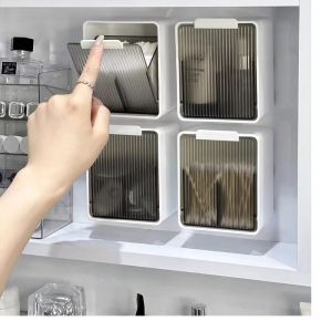 Wall Mounted Qtip Holder Canisters for Cotton Swab Floss Qtip dispenser Qtip Jars with lid Cotton Ball Organizers Storage Box