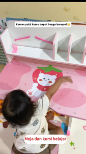 Meja dan Kursi Anak Desain Minimalis dengan Laci Penyimpanan - Warna Biru Gemerlap