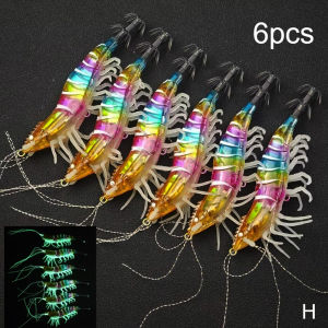 6pcs/set Glow Shrimp Prawn Lure Saltwater Squid Jig Fishing Lure Sea Cuttlefish Shrimp Baits Fishing Accessories Octopus Lures