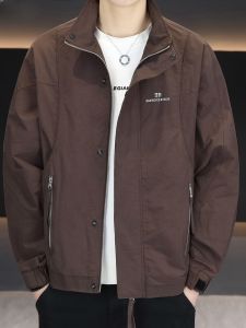 HENGYUANXIANG | Casual Stand Collar Jacket For Men Spring Autumn Trendy Versatile Workwear Outerwear Youthful Energy Cotton Nylon Zipper Decor