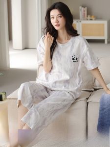 miiow | Pure Cotton Summer Lightweight Short Sleeve Sleepwear Set For Women Loose Comfortable Home Clothes Can Be Worn Outside