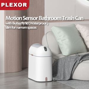 Plexor 9L Motion Sensor Bathroom Trash Can with Butterfly lid Automatic Intelligent Waste Basket Garbage Bin for Bedroom Kitchen and Office use Slim Waterproof Trash Bin for narrom spaces