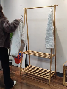 【86cm】พับเก็บได้ ราวแขวนเสื้อ ราวเเขวนผ้า ราวผ้า ราวแขวนผ้า ราวผ้าไม้ ราวตากผ้า ราวเเขวนเสื้อผ้า ราวแขวนเสื้อผ้า พกพาสะดวกผลิตจากไม้ไผ่ธรรมชาติคุณภาพสูง