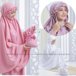 mukena mukenah telekung rukuh tas anak umur umuran 5 6 7 8 9 10 11 12 tahun model ponco warna pink abu purple adem dingin dan tidak panas