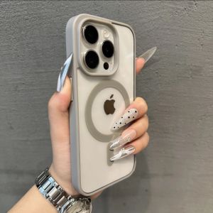 Transparent Acrylic Phone Case Magnetic Absorption Titanium Grey for  13 15ProMax 14P Anti-Fall Wireless Charging Magsafe Car Mount Simple Design