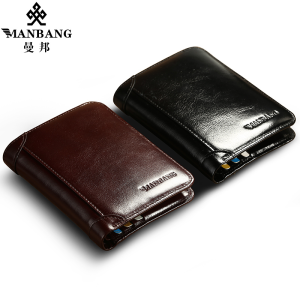 ManBang 2017 New Wallet Genuine Leather Wallets Men Short Nam Purse Card Holder Wallet Thời Trang Chất Lượng Cao Miễn Phí Vận Chuyển