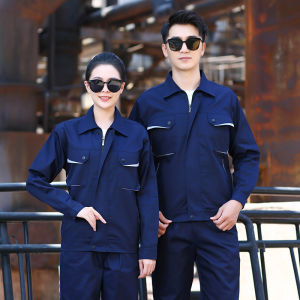 Long Sleeve Work Uniform Set for Men Auto Repair Protective Clothing with Reflective Strips Wear Resistant Workwear Jacket