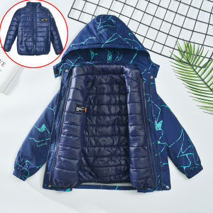 Boys Three-in-One Detachable Cotton Jacket Windproof Autumn Winter Clothes Casual Style Polyester Fiber Filled Coat for 3-14 Years Old Kids