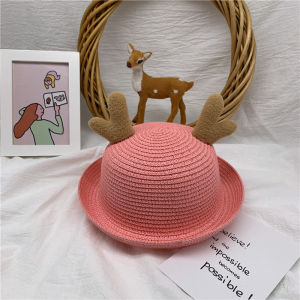 Matching Antlers Beach Sun-Proof Straw Hat Female Spring and Summer K-style Tide Casual All-Match Small Bowler Hat Male Kids Performance