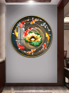 New Chinese Style Round Decorative Painting Lotus Nine Fish Pattern Living Room Sofa Background Wall Wealth Gathering Mural Corridor Porch Wall Hanging Painting