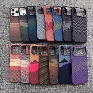 Luxury Frameless Carbon Fiber Kevlar Texture Phone Case for IPhone 18 Pro Max 17 16 15 14 13 for Magsafe Magnetic Charger Cover
