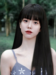 MENGSIQIAN | Natural Comic Fringe Long Straight Real Hair Wig Lace